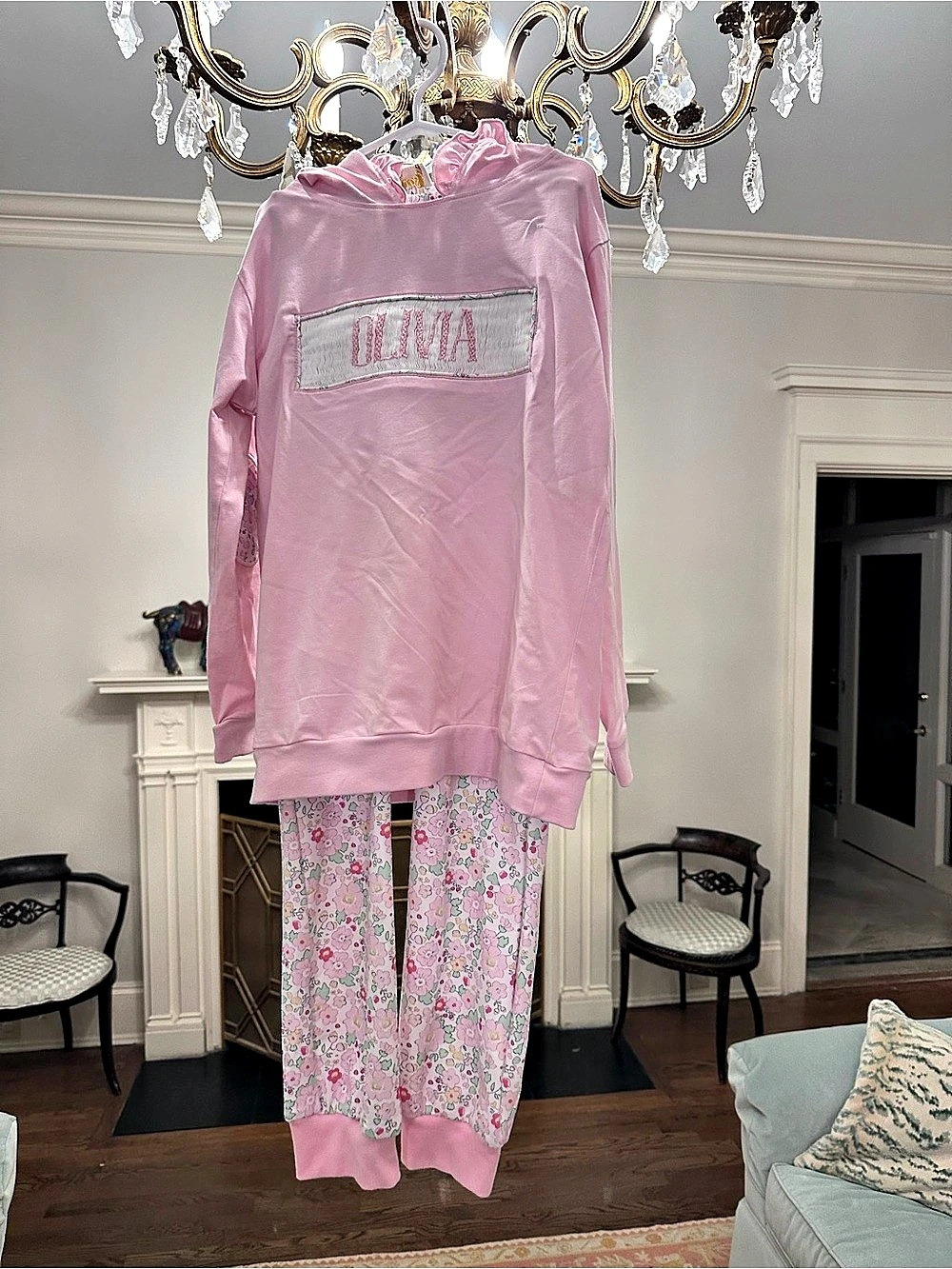 Little Bear smocks, smocked Olivia, floral jogger set, 8
